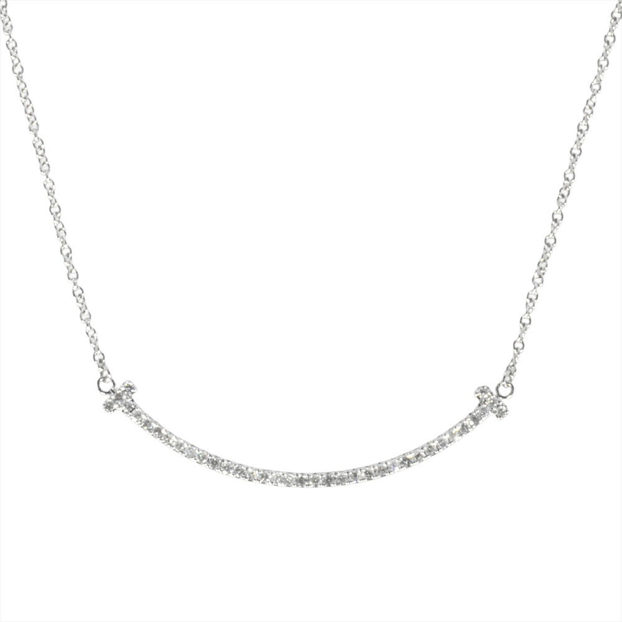 Tiffany & Co. T Smile Small Necklace with Diamonds, 2.7g, 18K White Gold, Women's