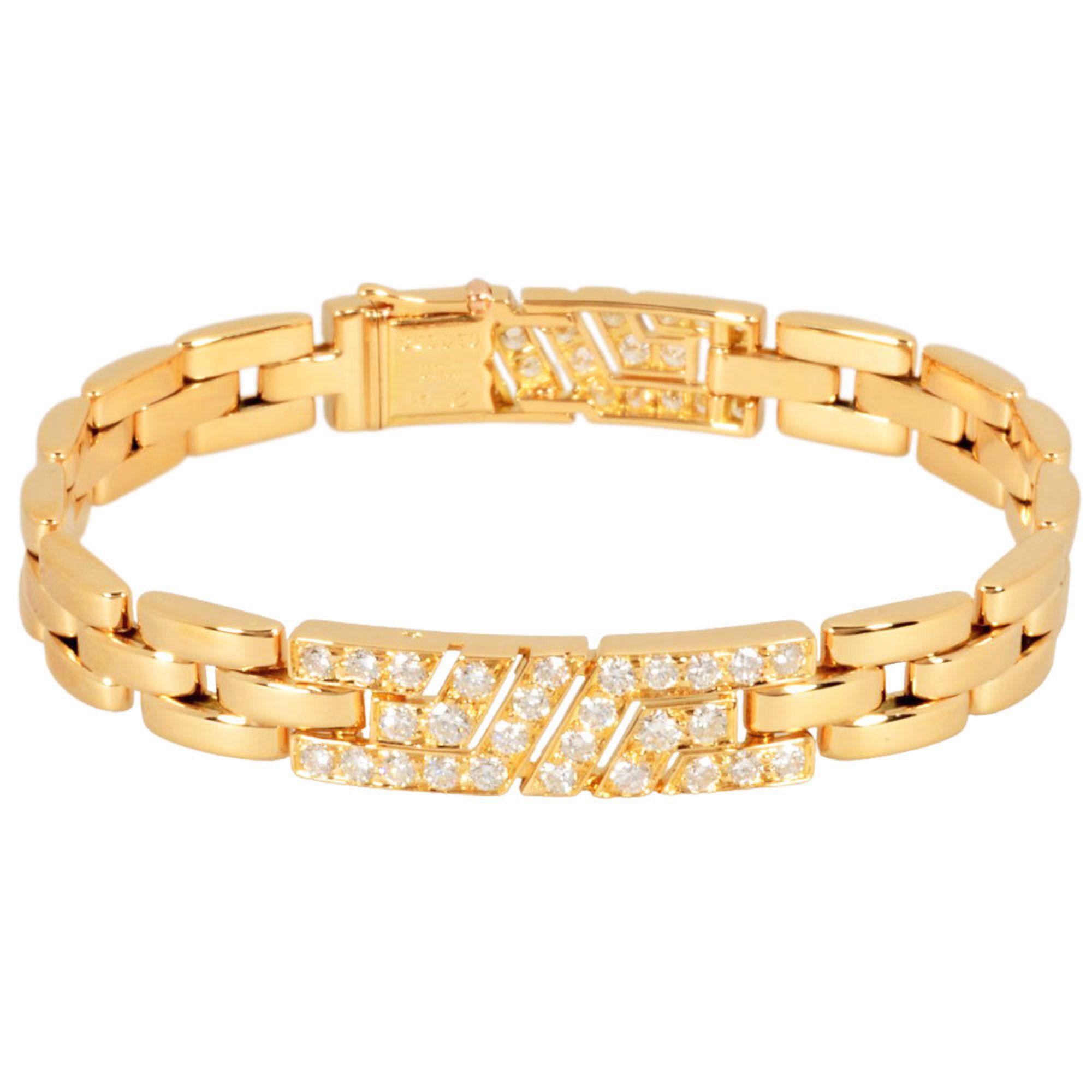 Cartier Maillon Panthère Bracelet Diamond 18KYG 35.4g 3-row Yellow Gold Women's