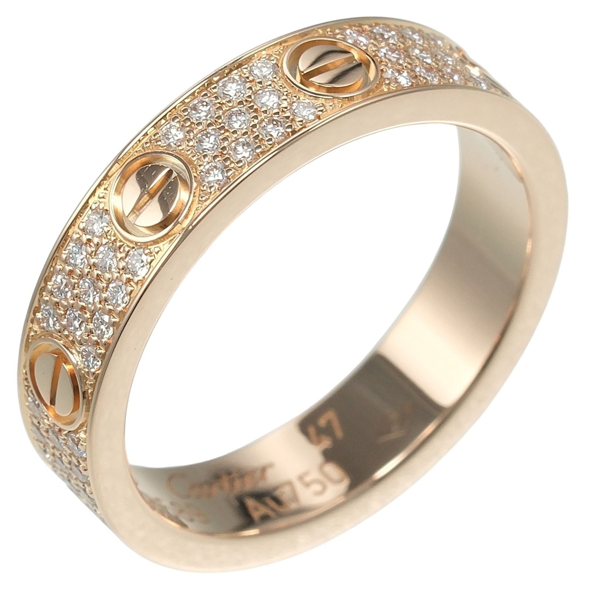 Cartier Love Small Ring, Size 7, 18K Pink Gold, Pavé Diamonds, Approx. 3.71g