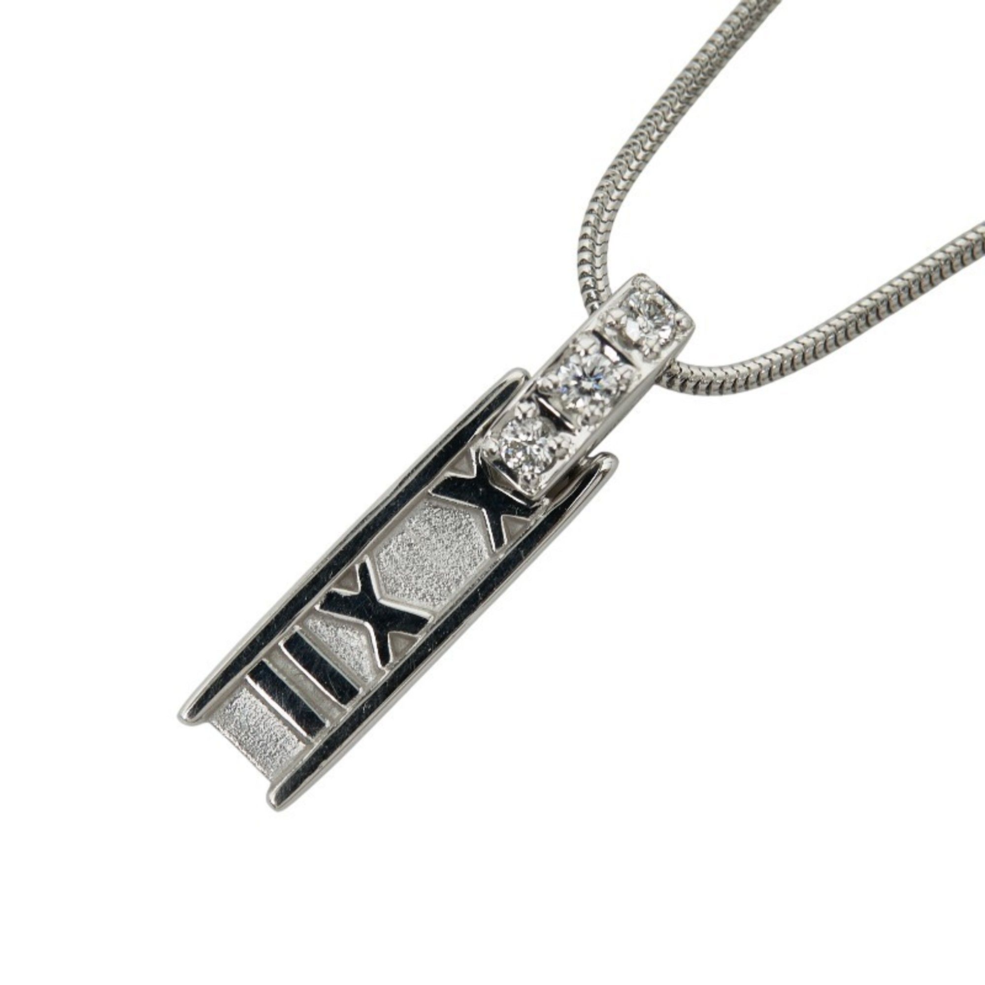 Tiffany & Co. 18K White Gold Diamond Atlas Bar Necklace for Women. TIFFANY