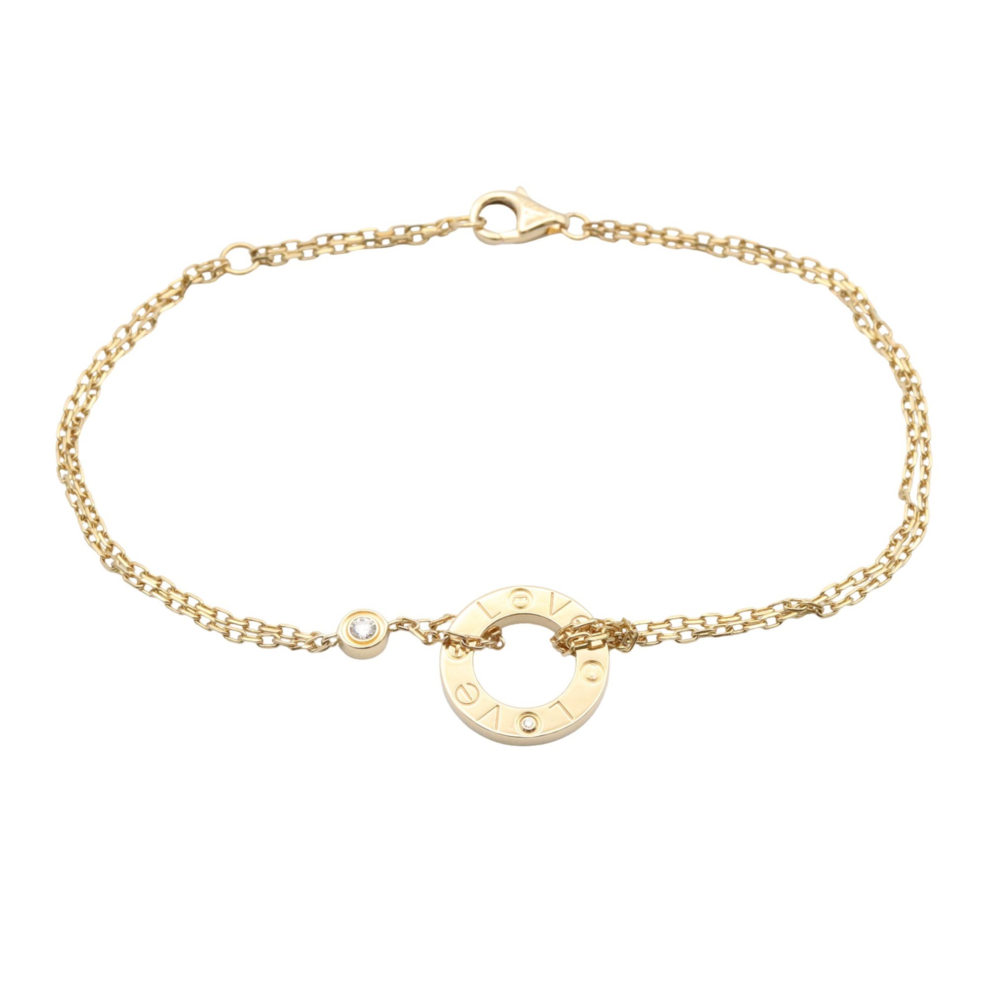 Cartier Love Circle Bracelet, 1PD, 18K Yellow Gold with Diamonds, Clear, for Women