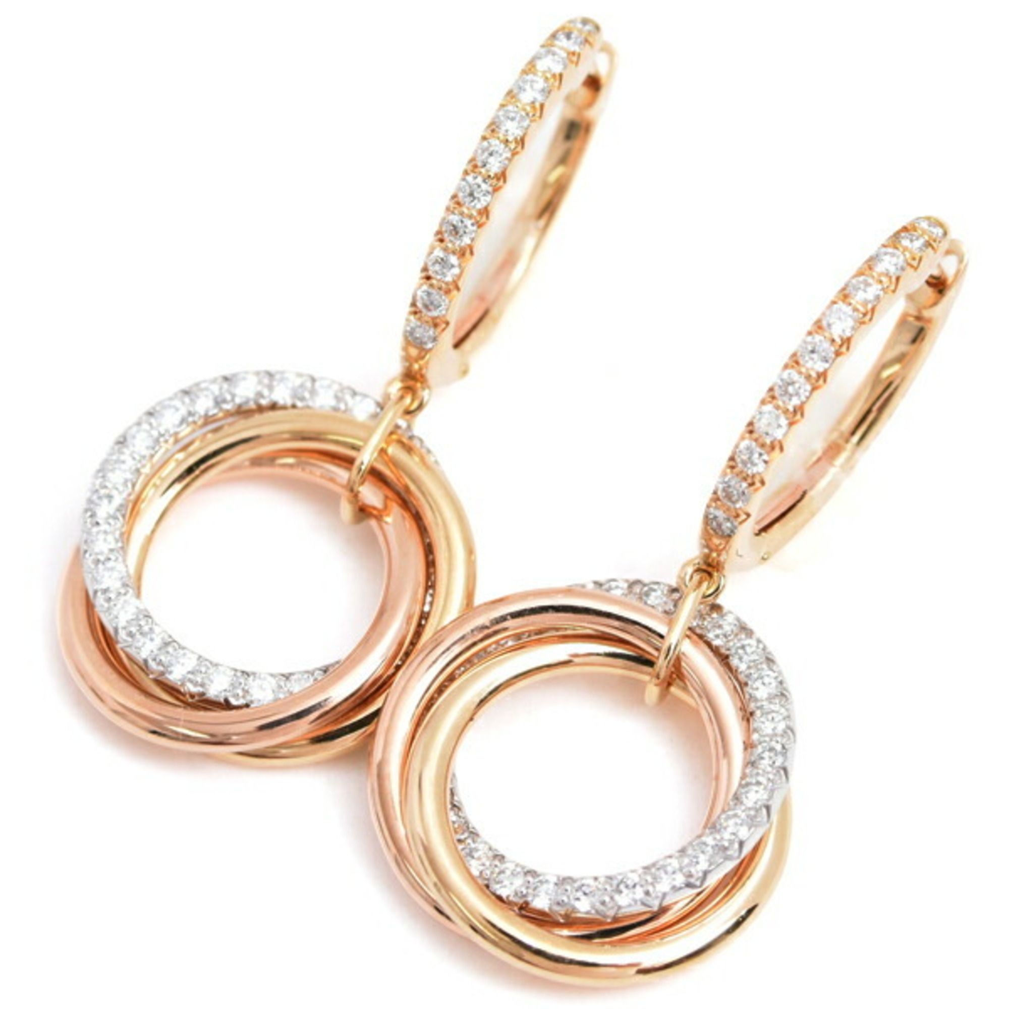 Cartier Trinity semi-paved diamond earrings for women, gold, 750YG x WG PG