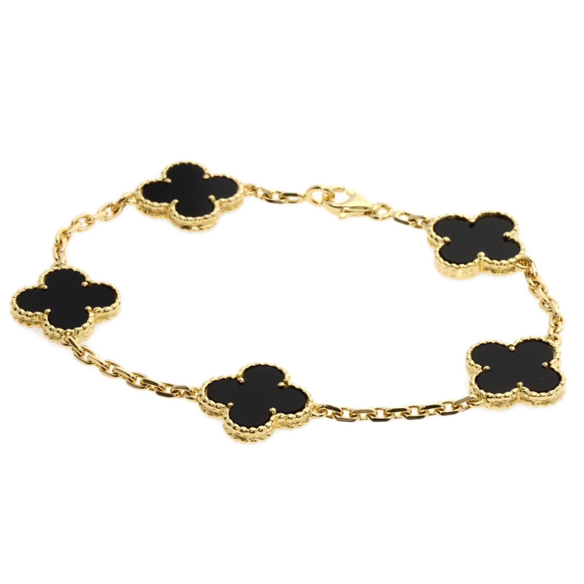 Van Cleef & Arpels Vintage Alhambra 5-Piece Onyx Bracelet in 18K Yellow Gold for Women.