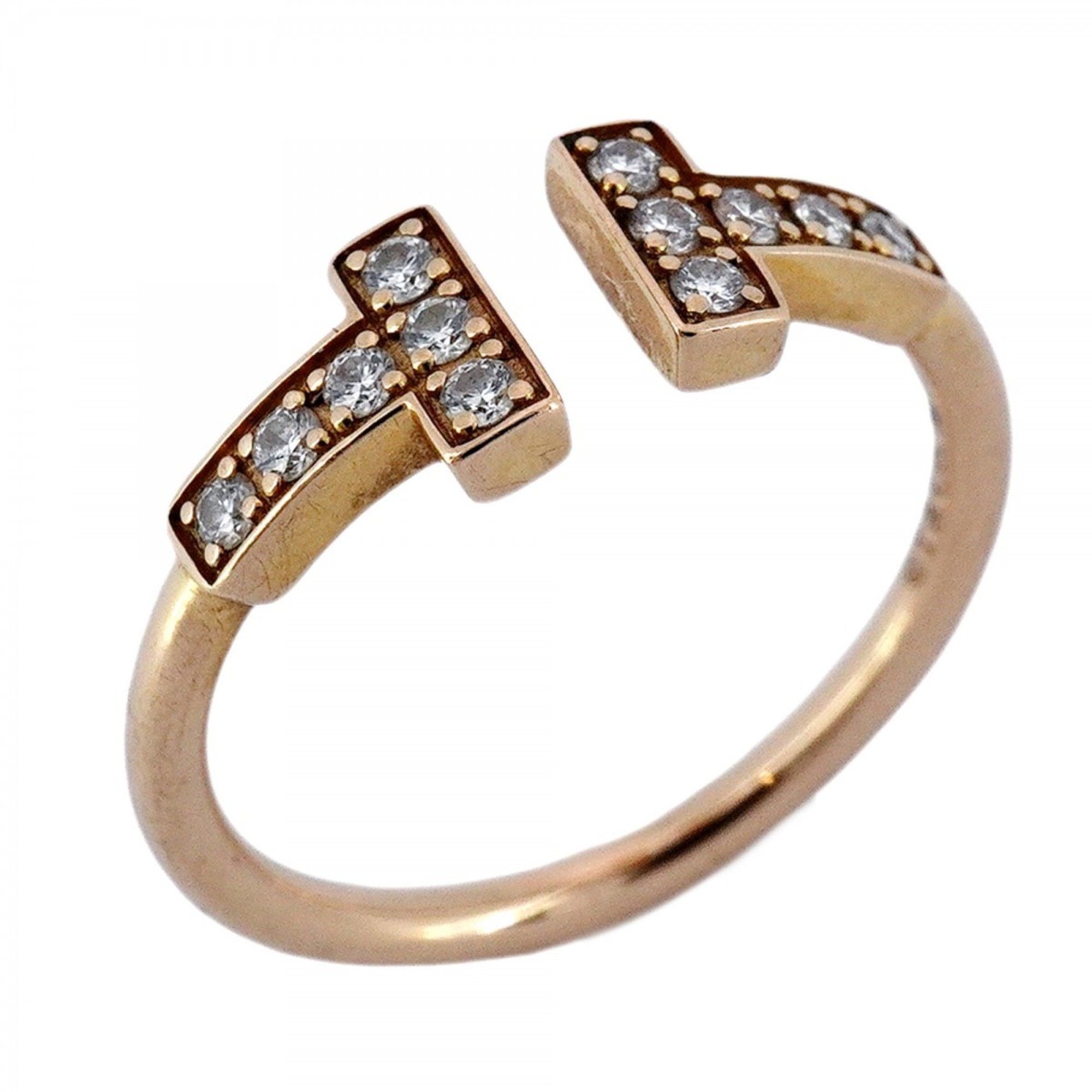 Tiffany T-wire ring in 18K pink gold with diamonds, size 7.5, for women