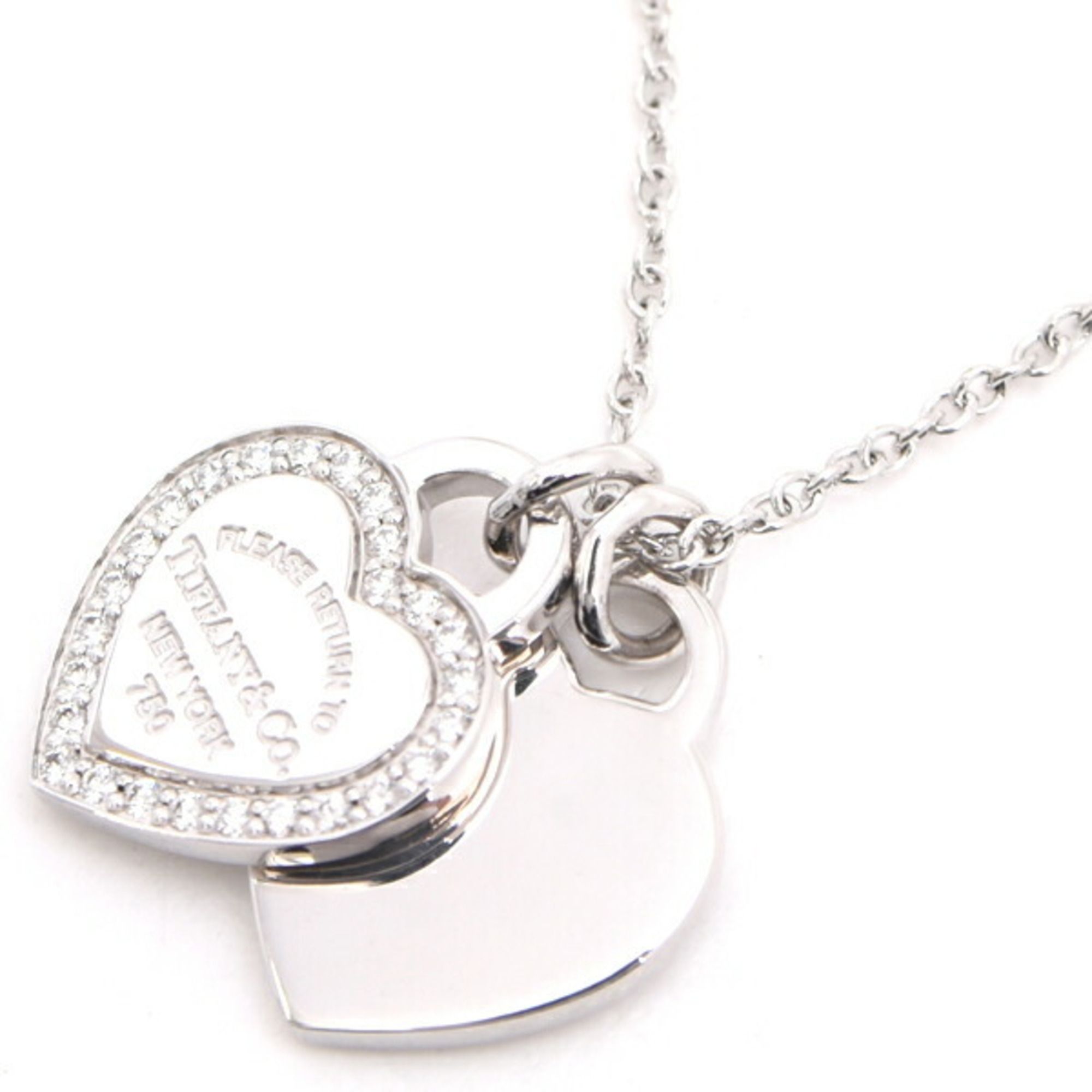 Tiffany Women's Return to Double Heart Diamond Necklace in White Gold (750WG)
