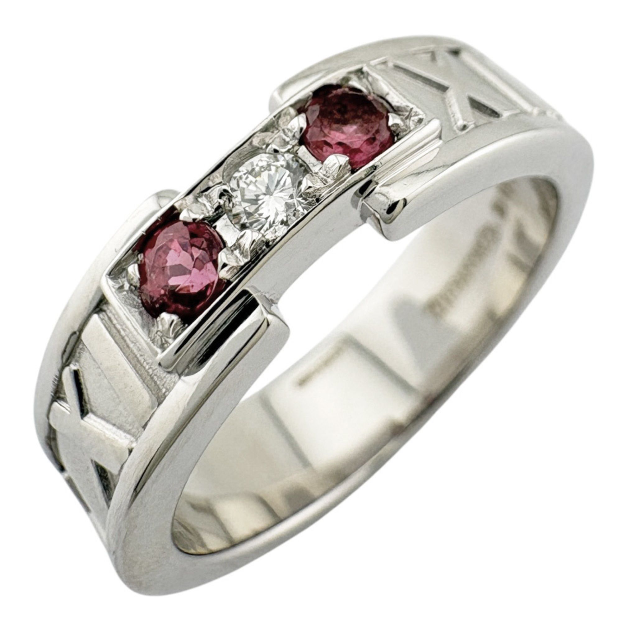 Pre-owned Tiffany & Co. Atlas ring, size 11.5, 18k gold, pink tourmaline, diamonds, women's.