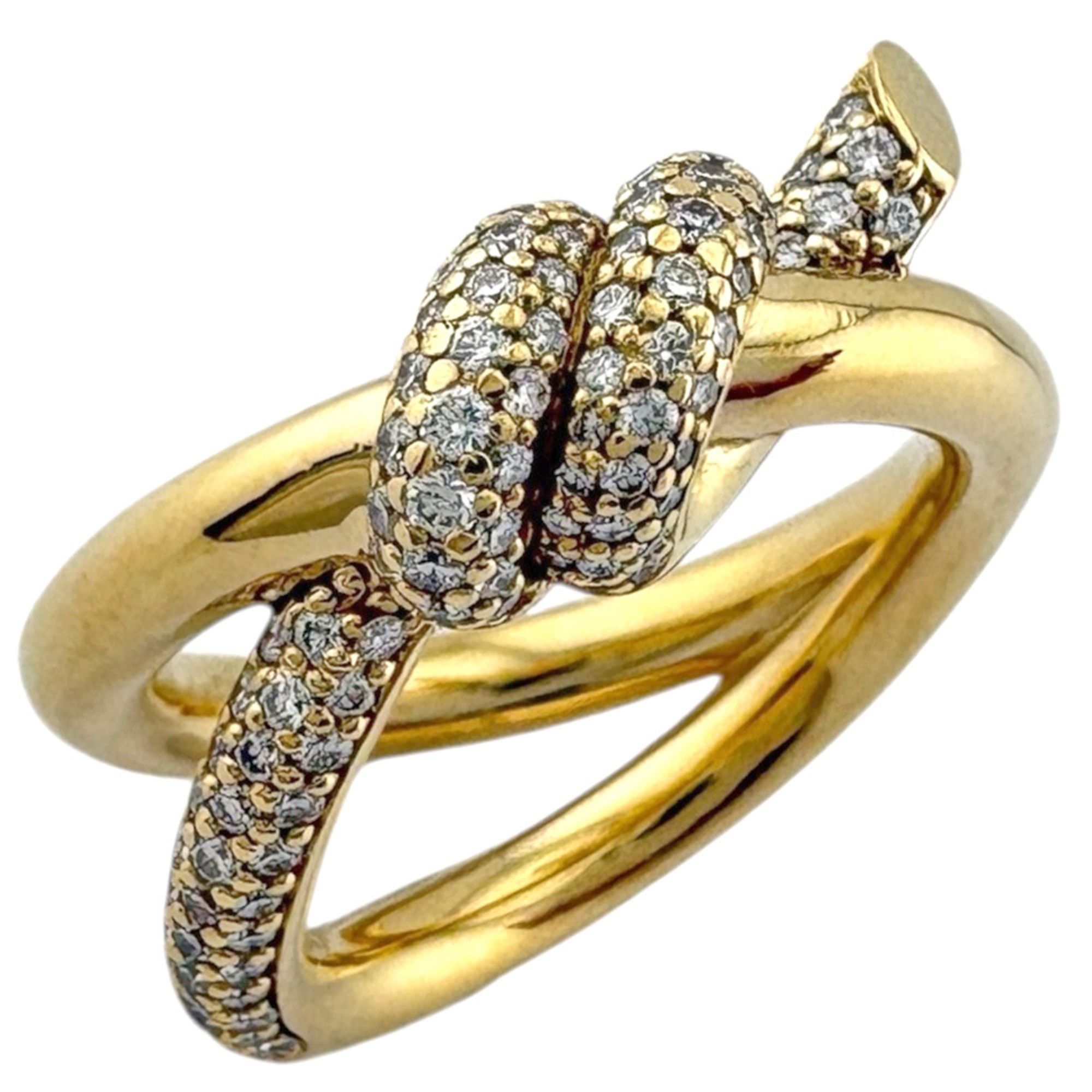 Pre-owned Tiffany & Co. Knot Double Row Ring, size 5.5, 18k gold with 0.30ct diamonds, women's.