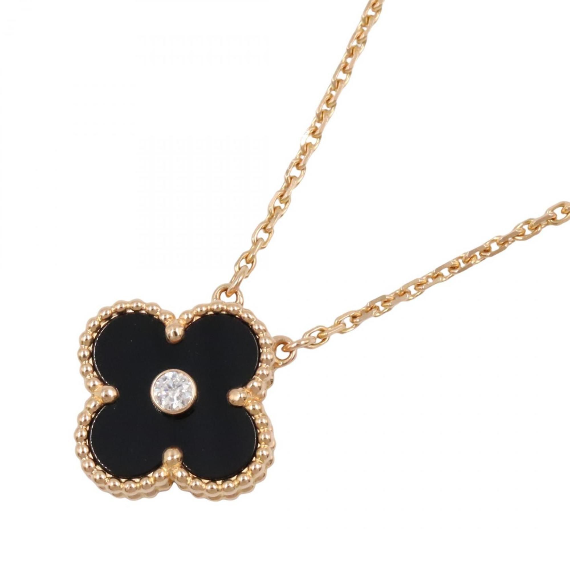 Van Cleef & Arpels Vintage Alhambra Onyx 1PD Necklace, 18K Pink Gold with Diamonds and Onyx, Women's