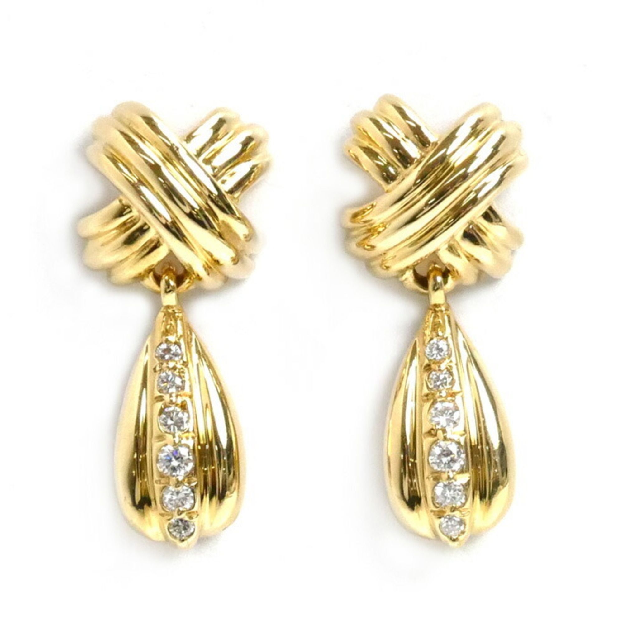 TIFFANY&Co. Tiffany K18YG Yellow Gold Signature Earrings Diamond 4.9g Women's