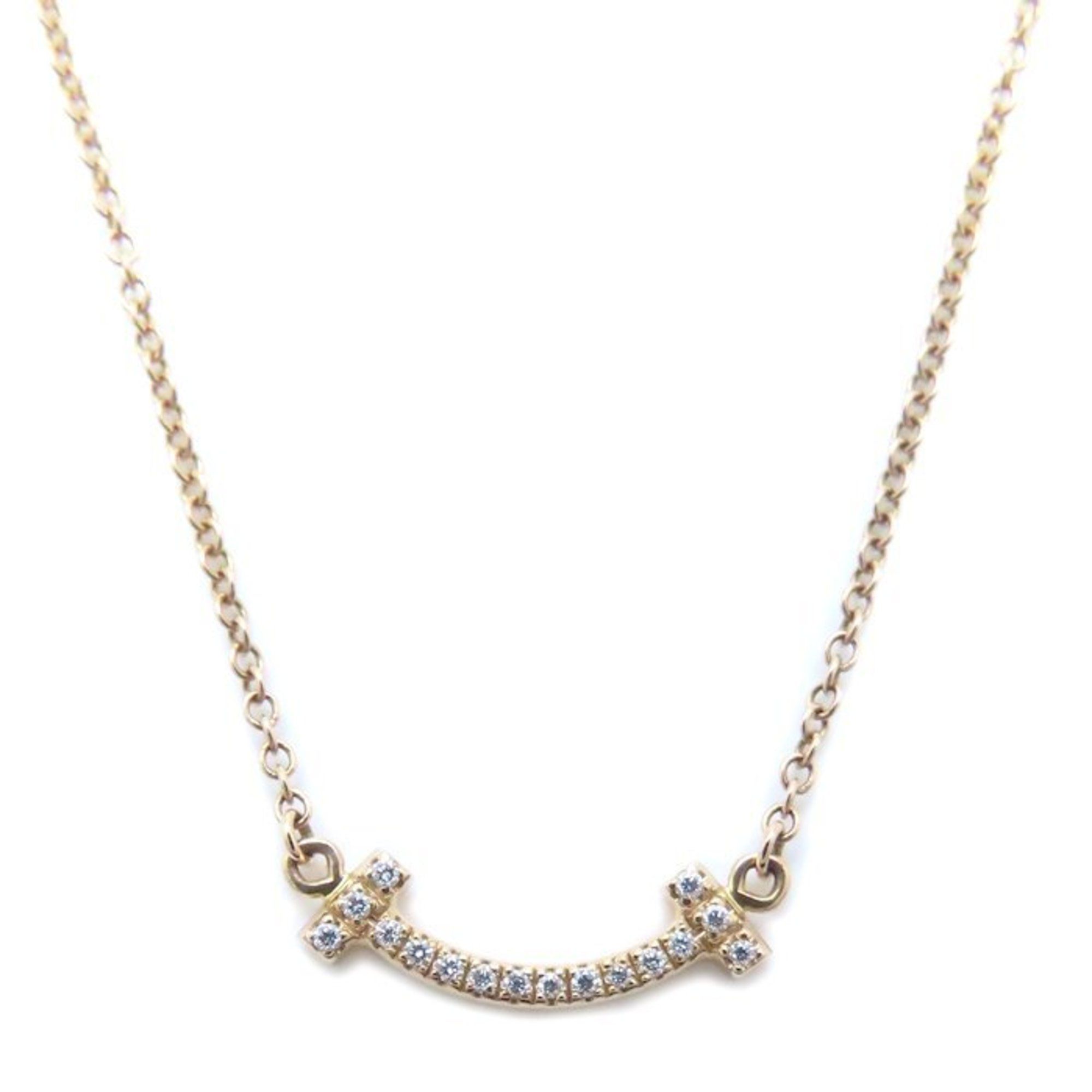 TIFFANY & Co. Tiffany T Smile Necklace, Mini, Diamond, 18K Gold, Rose Women's, 294578