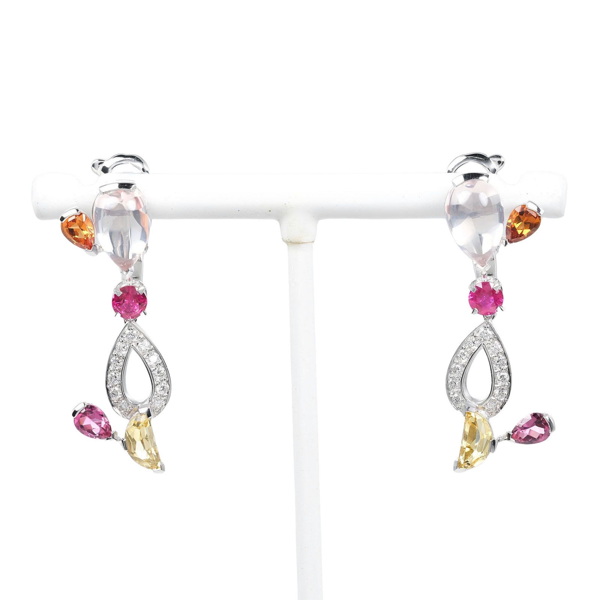 Cartier Sorbet Earrings in 18K White Gold with Diamonds and Multi-Stones, Approximately 9.5g, for Wo