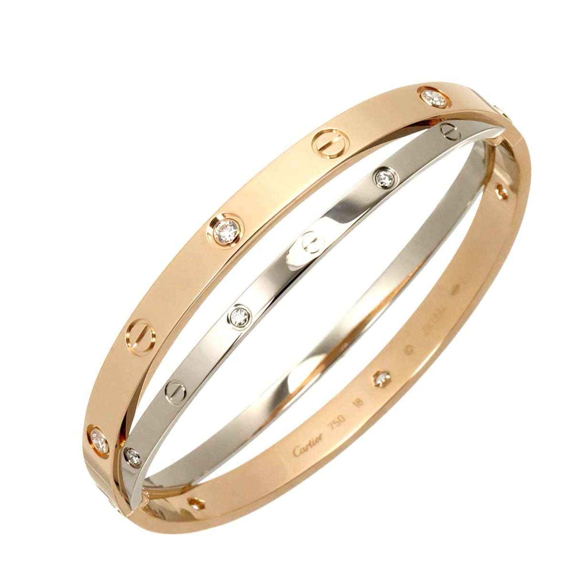 Cartier Love Bracelet 12P Diamond #18 18K PG WG 750 Bangle