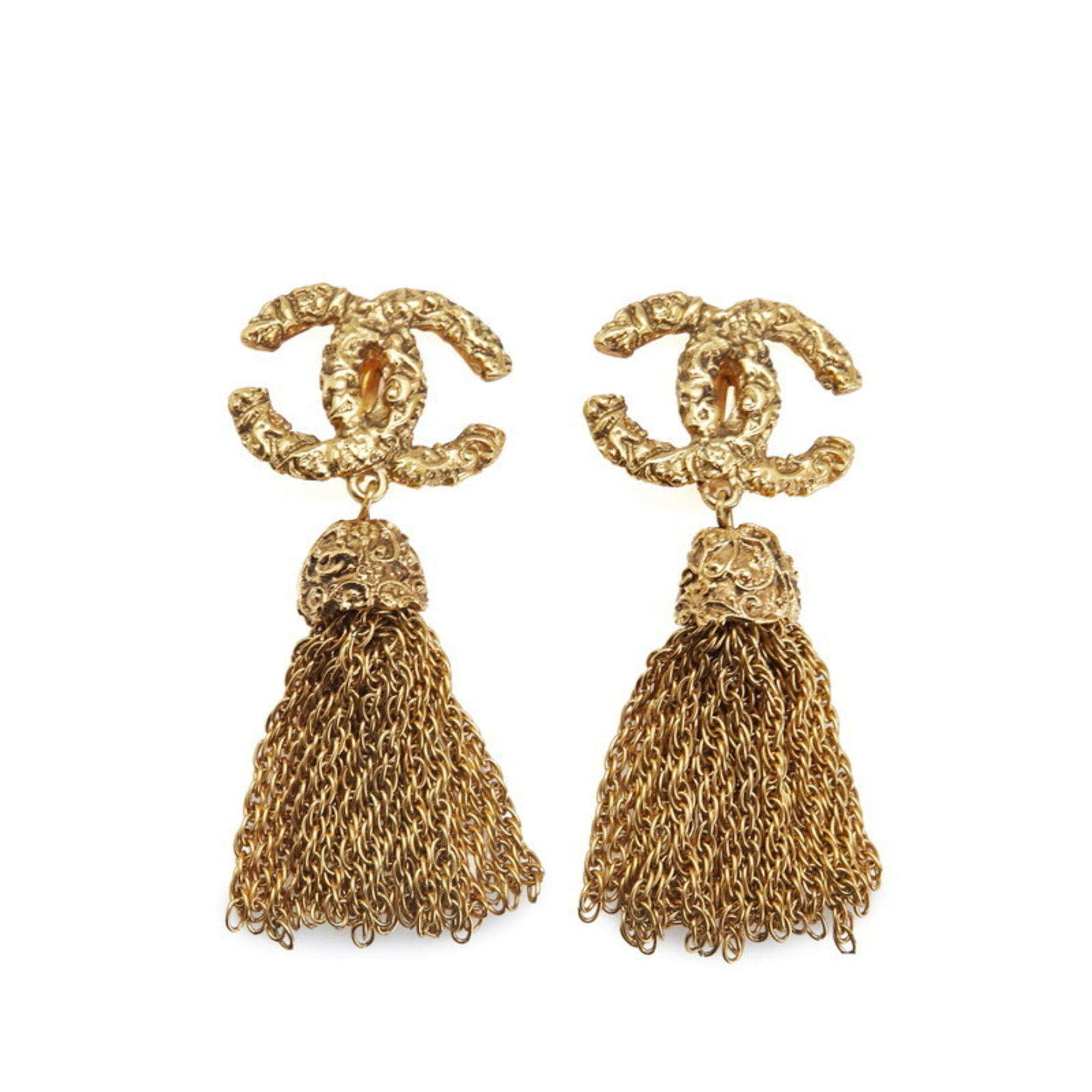 Vintage Chanel Coco Mark Lava Fringe Earrings, Gold Plated, Women's
