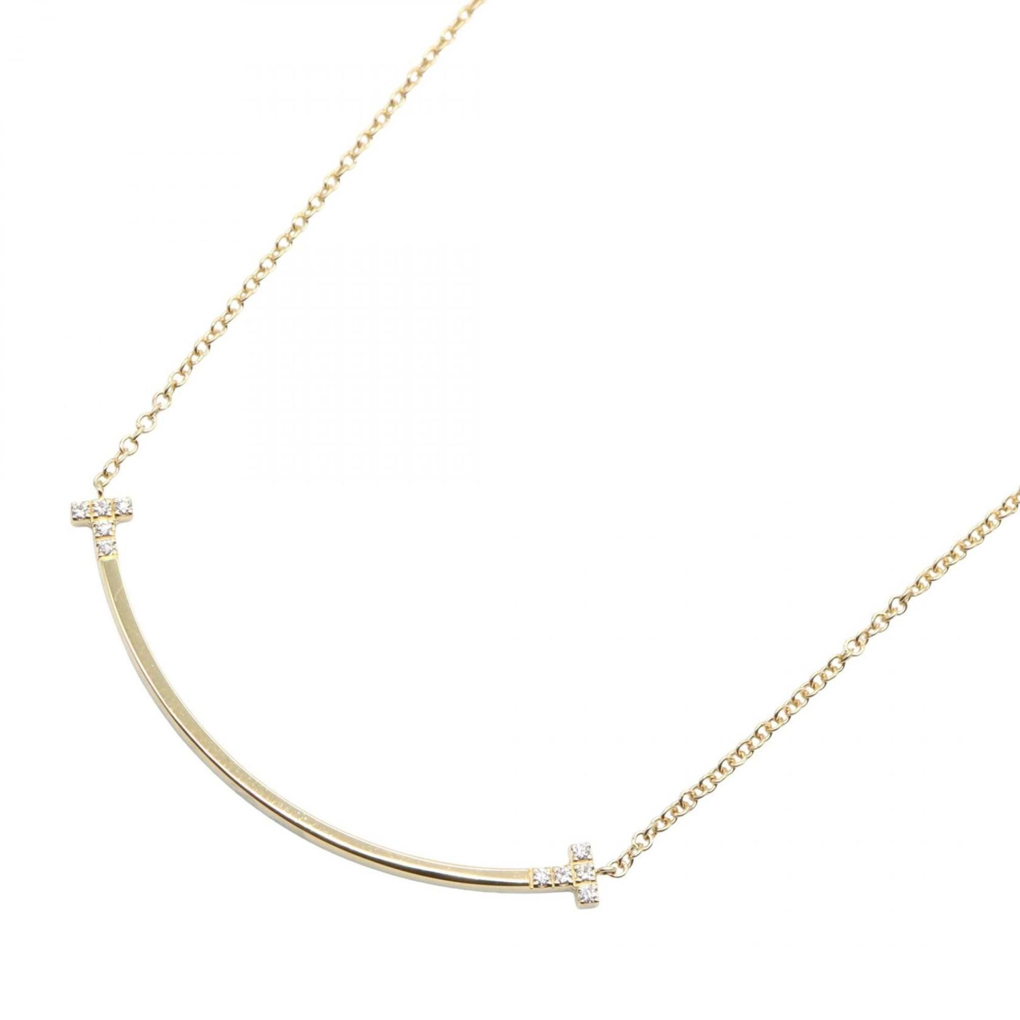Tiffany & Co. T Smile Small Necklace, Diamond 18K Pink Gold (Pink Gold), Women's, and Clear, 7495701