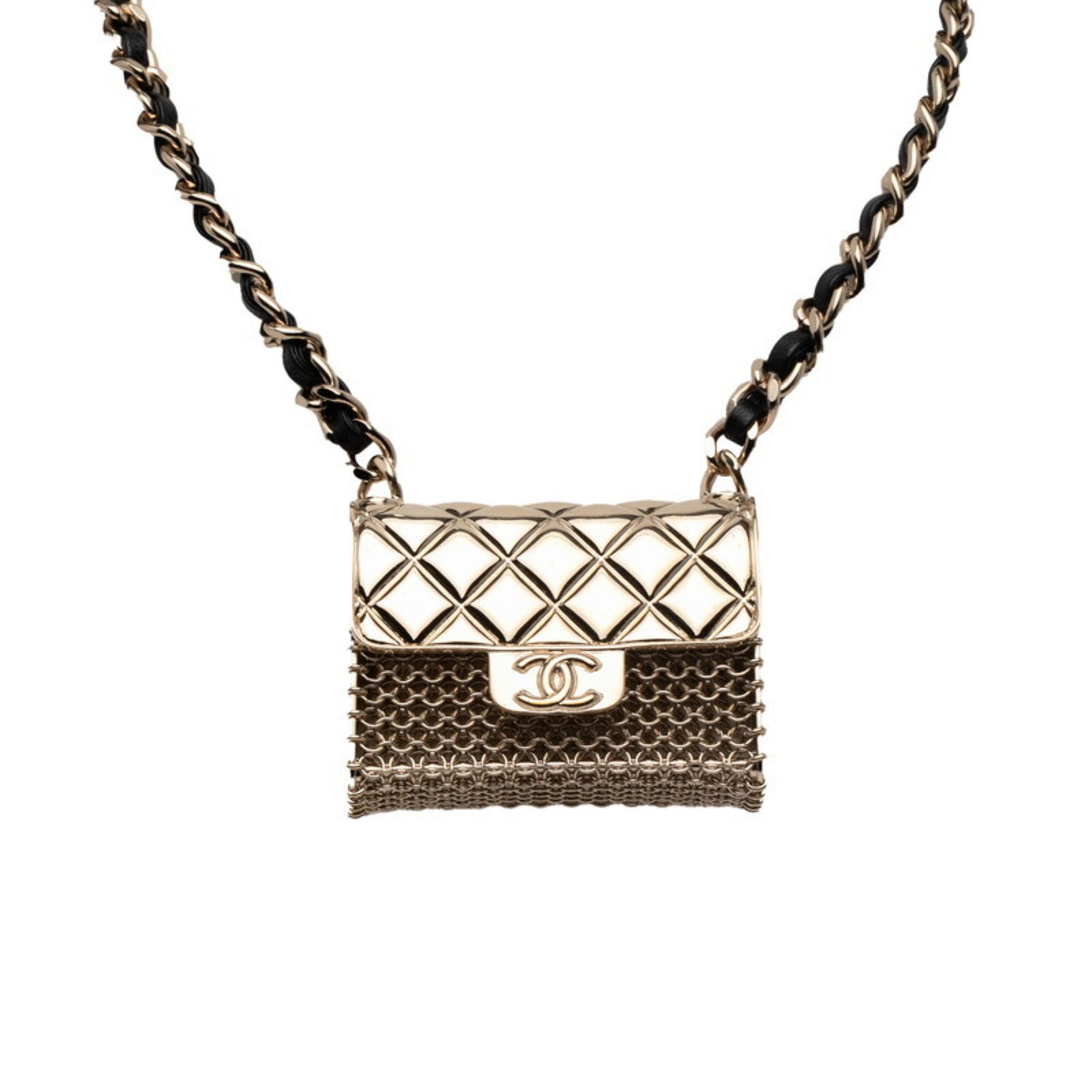 CHANEL Coco Mark Matelasse Necklace in Gold and Black Plated Leather for Women