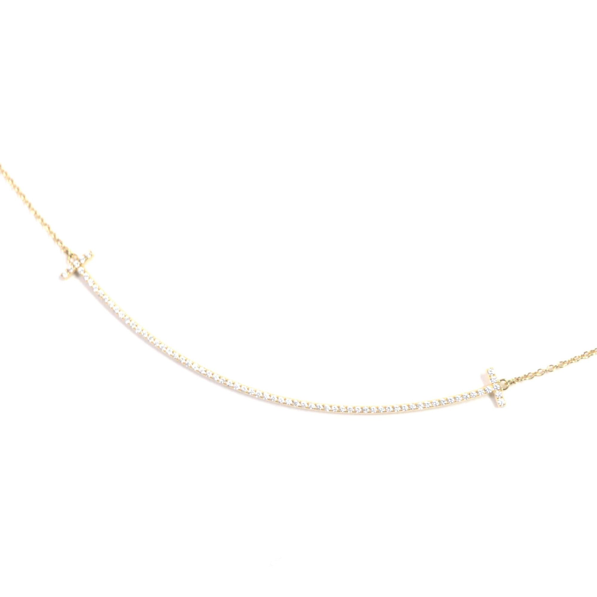 Tiffany & Co. T Smile Large Diamond Necklace, 18K Gold, 70PT Diamond, 0.19ct 16-18 Inch, with Case,