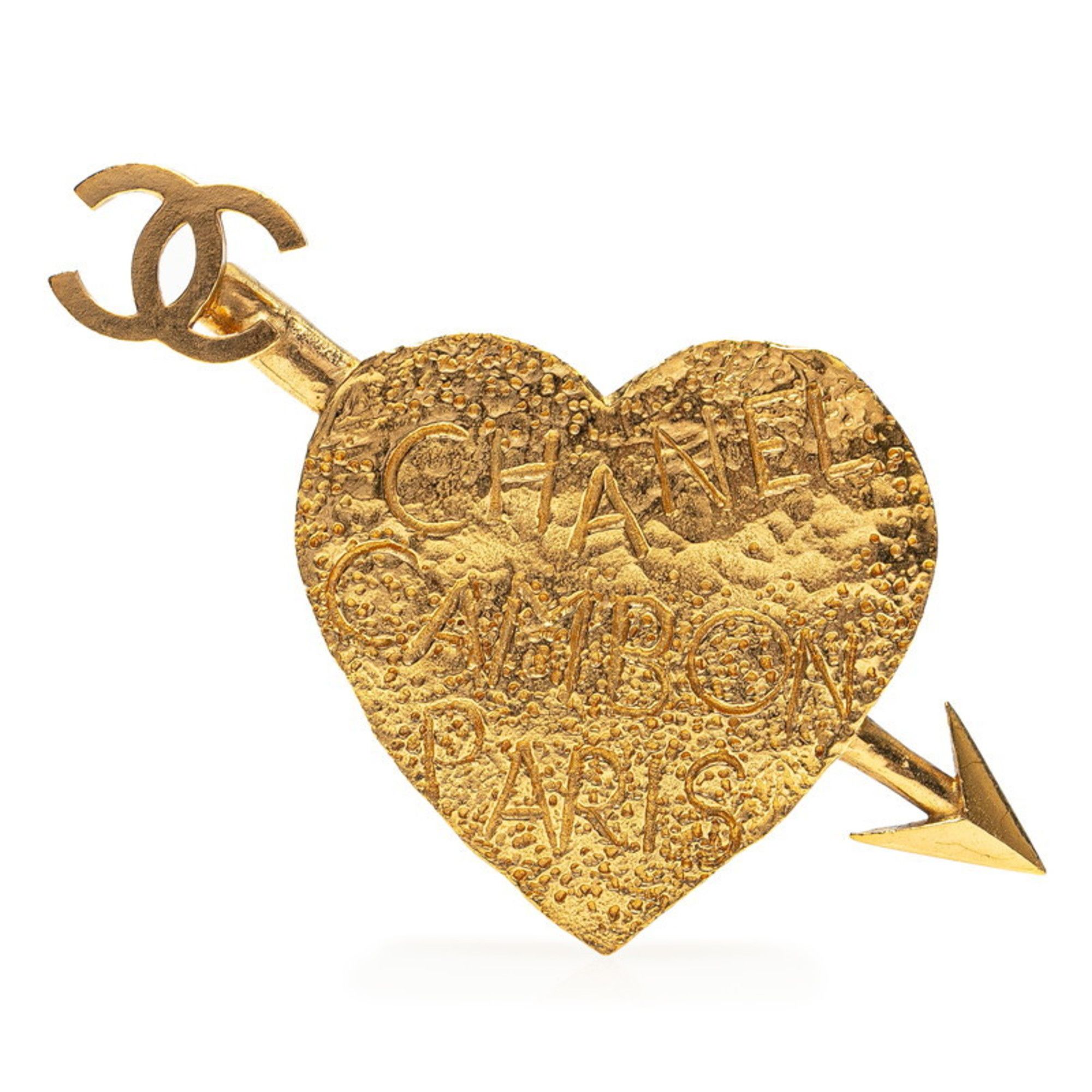 Vintage Chanel Coco Mark Arrow Heart Brooch, Gold Plated, Women's