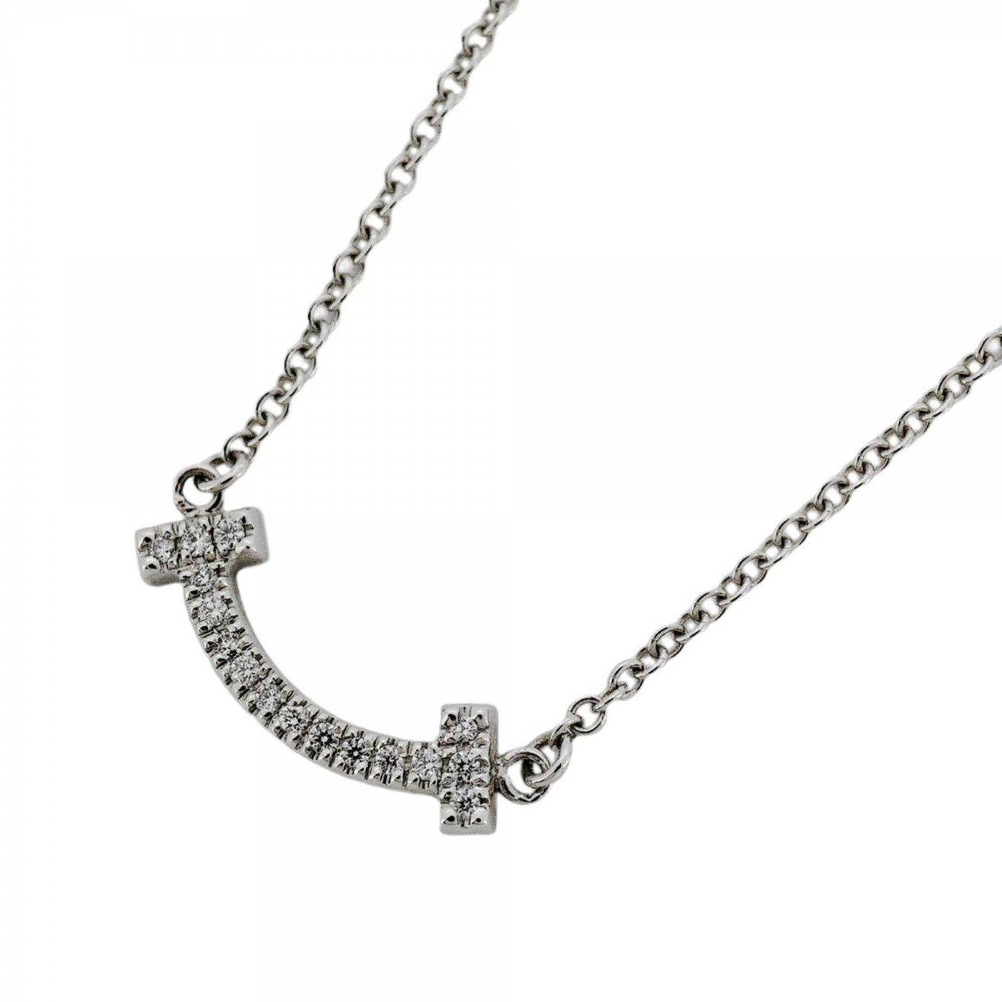Tiffany T Smile Mini Necklace in 18K White Gold with Diamonds for Women