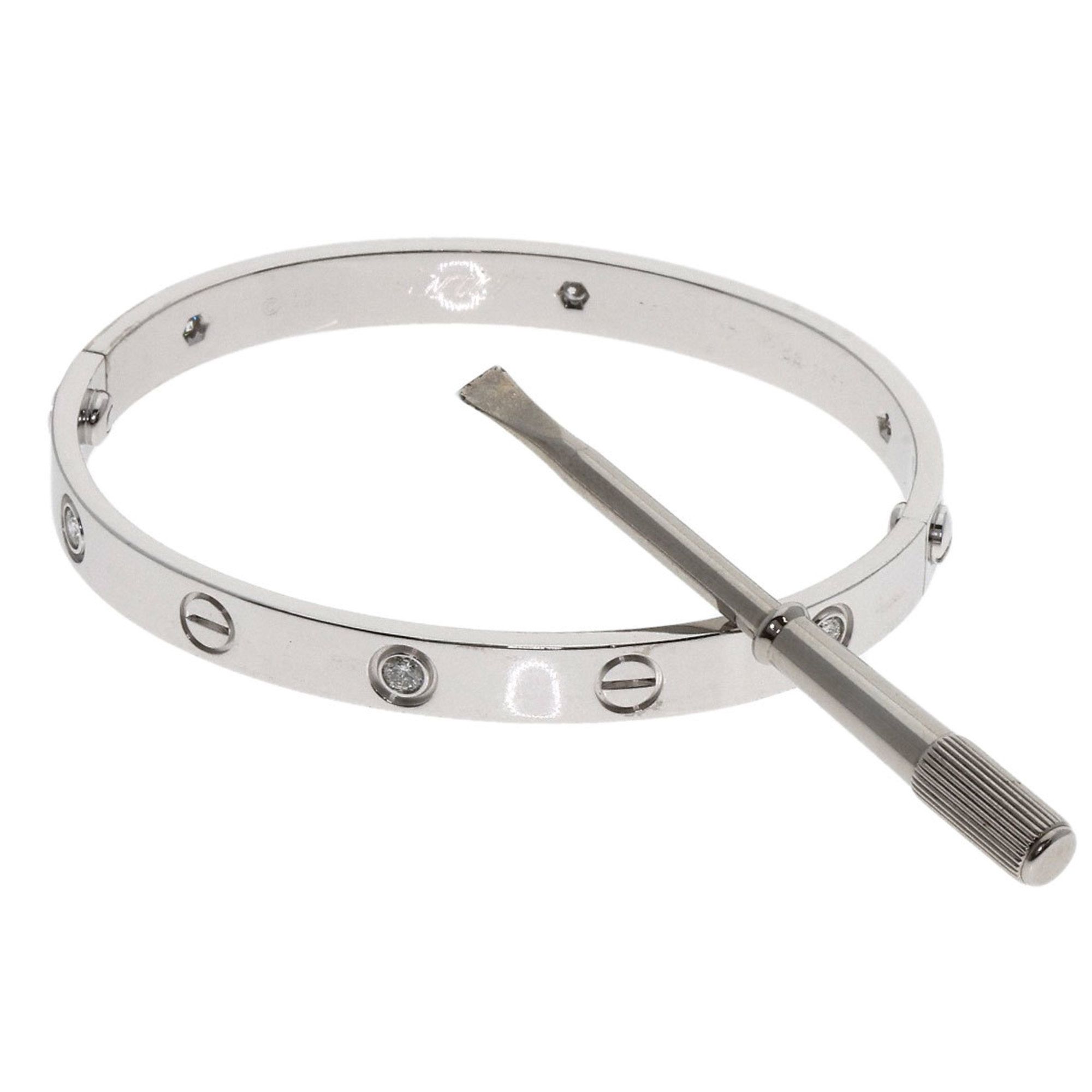 Cartier Love Bracelet, Half Diamond with Screwdriver, #17, 18K White Gold, Women's, CARTIER