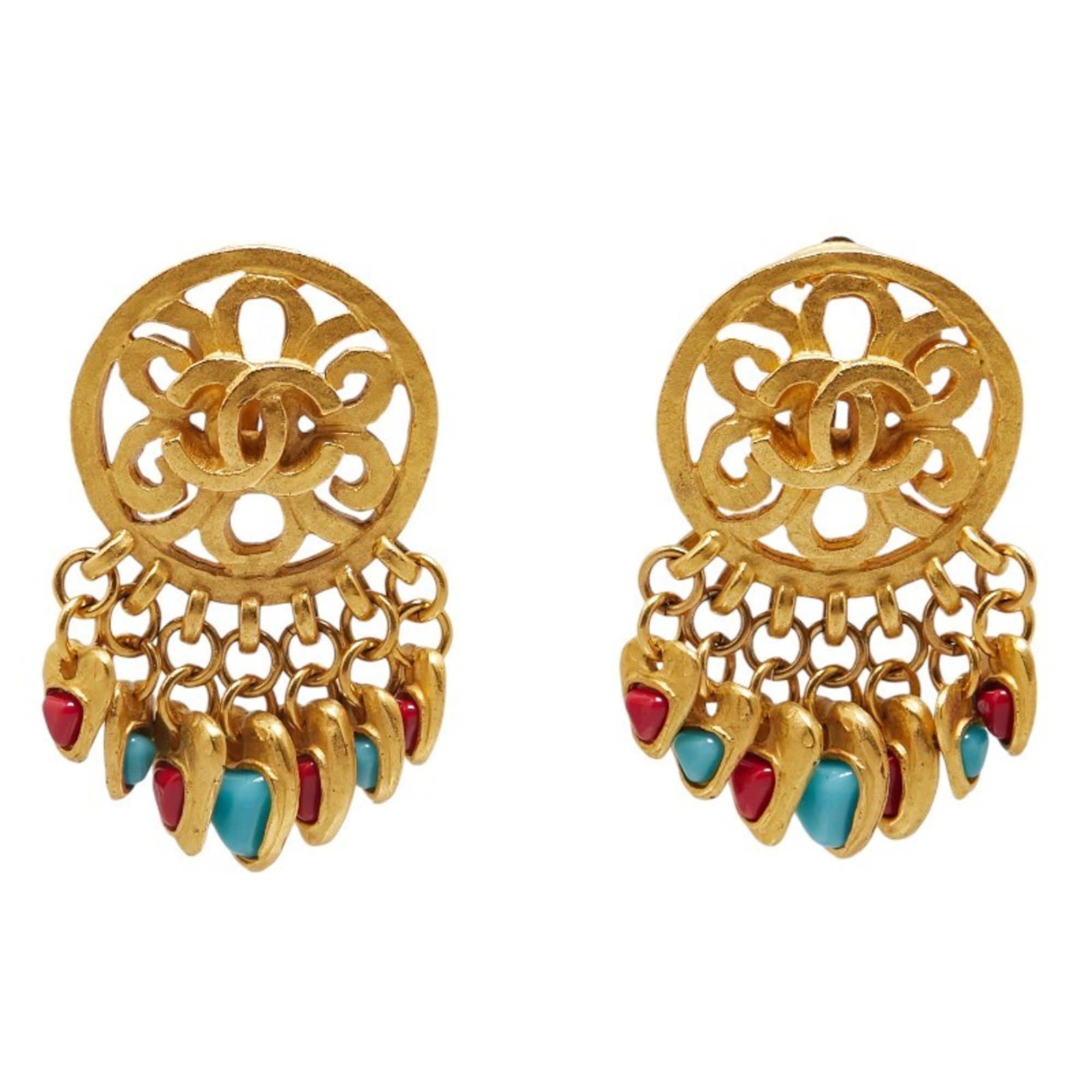 Chanel Coco Mark Swing Earrings Gold Plated Women's CHANEL