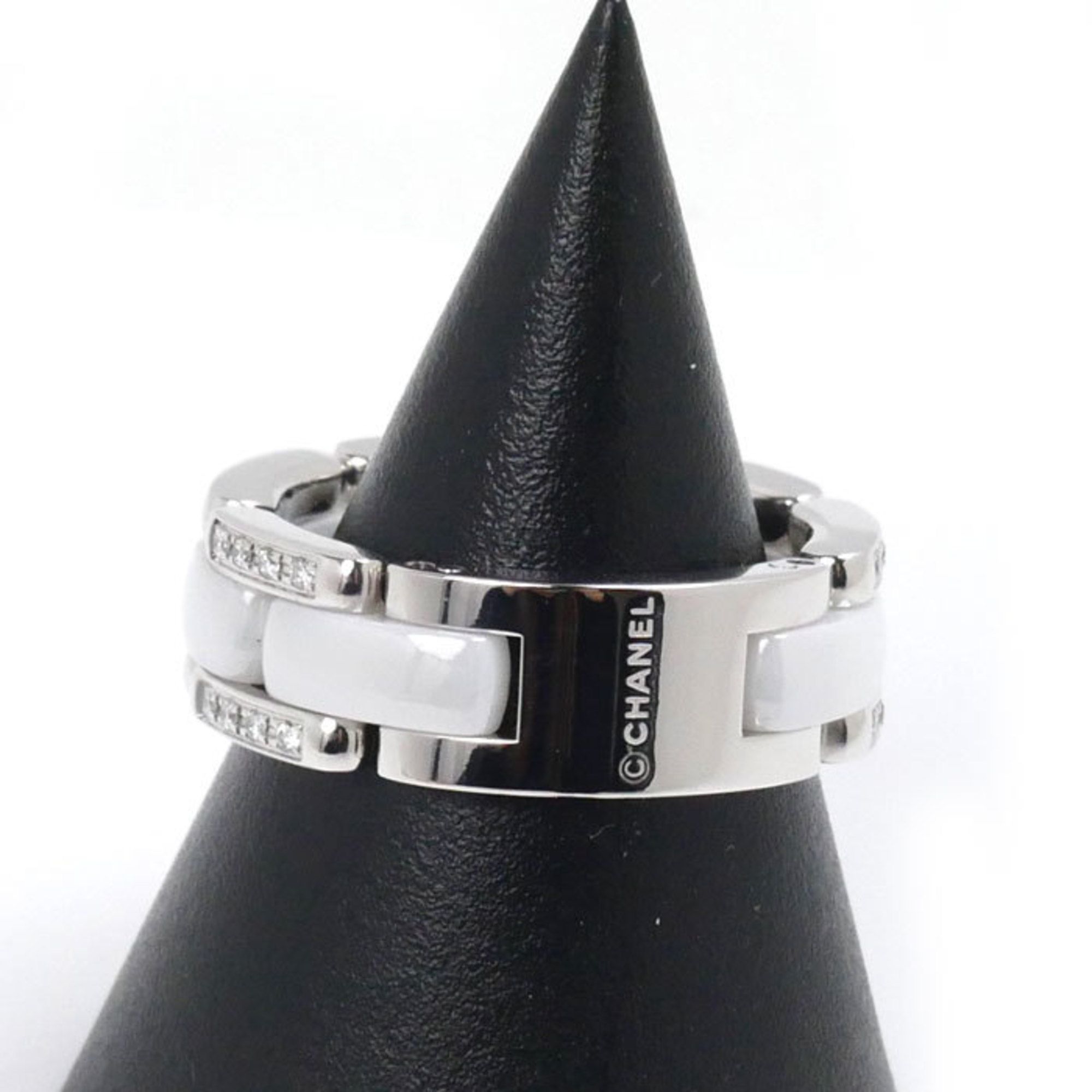 CHANEL K18WG White Gold Ceramic Ultra Collection Medium Ring J2643 Diamond Size 14.5 55 10.7g Women'