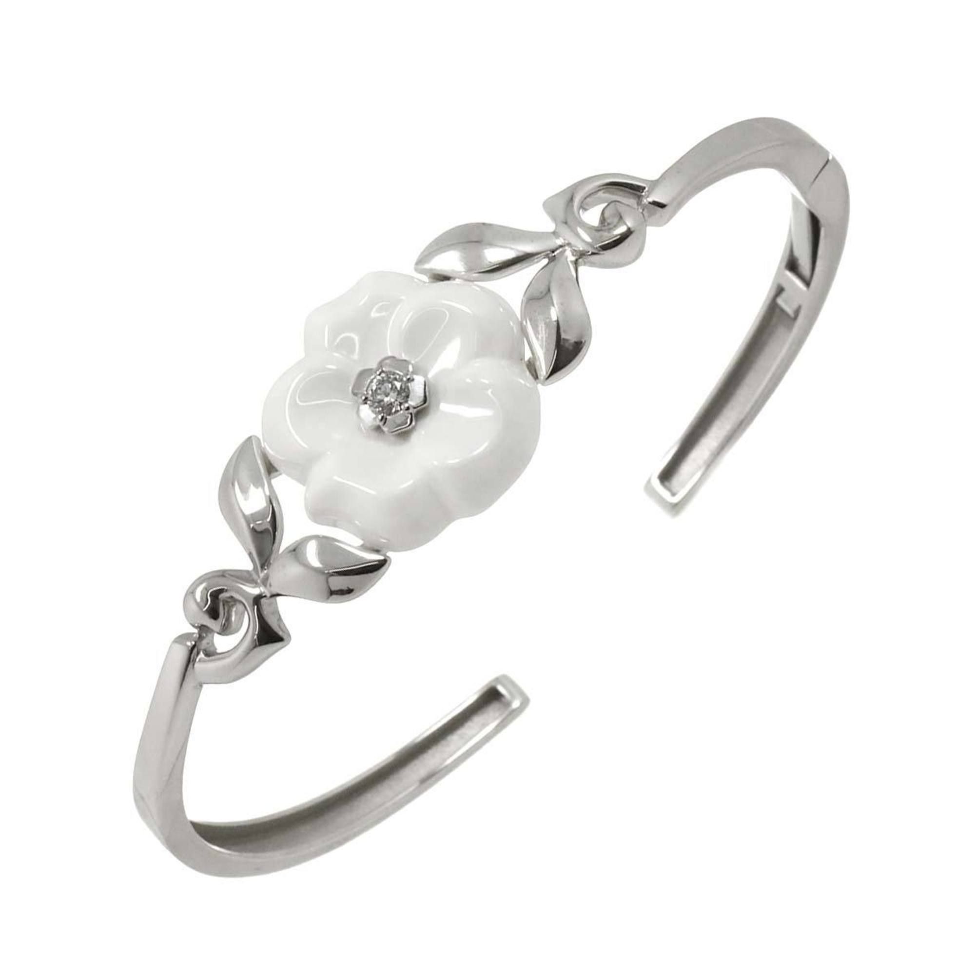 CHANEL Camellia Diamond Bracelet, 15cm, 18K White Gold, 750 Ceramic, Flower