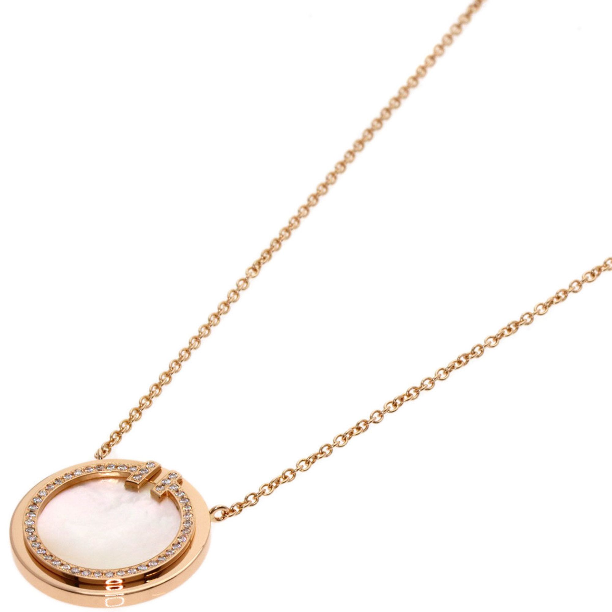 Tiffany T Two Circle Shell Diamond Necklace in 18K Pink Gold for Women. TIFFANY & Co.
