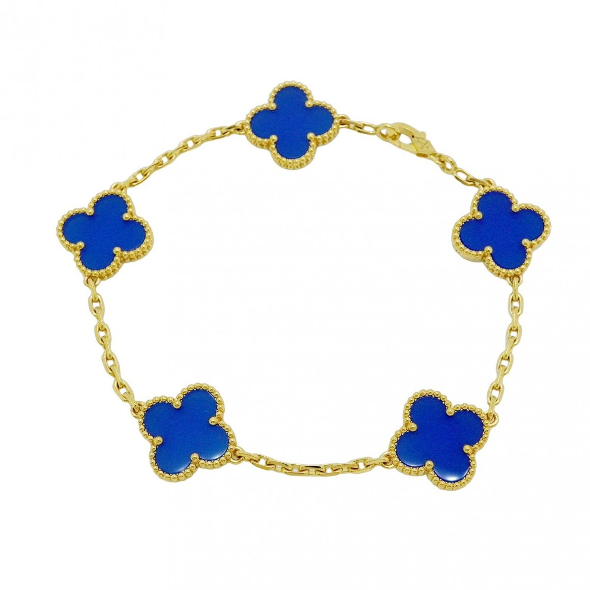 Van Cleef & Arpels Alhambra 5-Motif Bracelet in 18K Yellow Gold with Blue Agate for Women