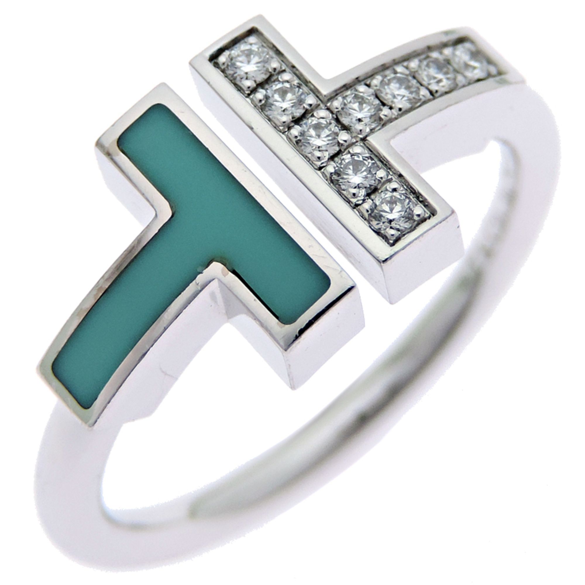 Tiffany T Diamond Turquoise Wire Ring for Women, 64028146, 750 White Gold, Size 11.5, Blue