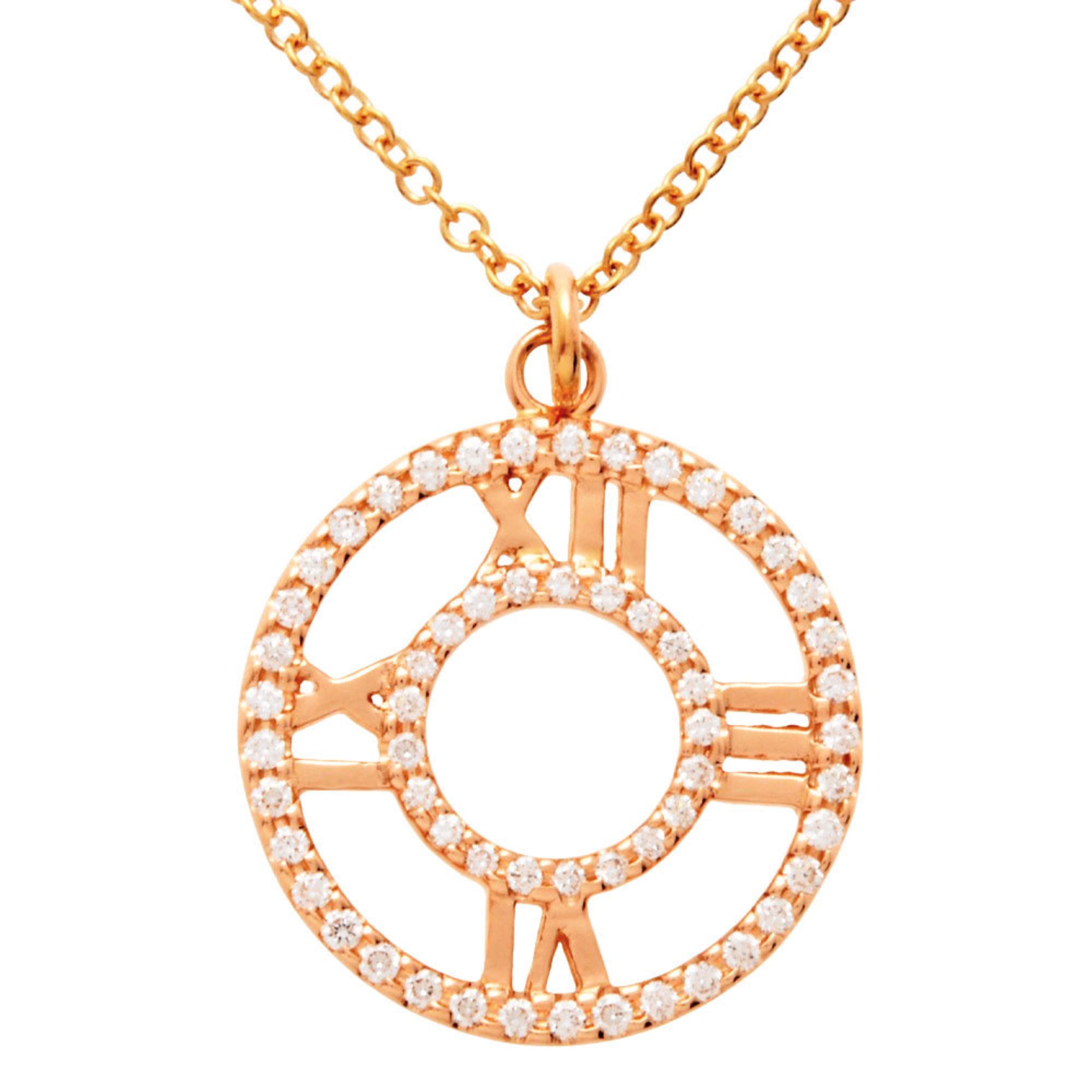 Tiffany & Co. Atlas Circle Necklace Diamond 18KPG 3.4g Pink Gold Rose Medallion