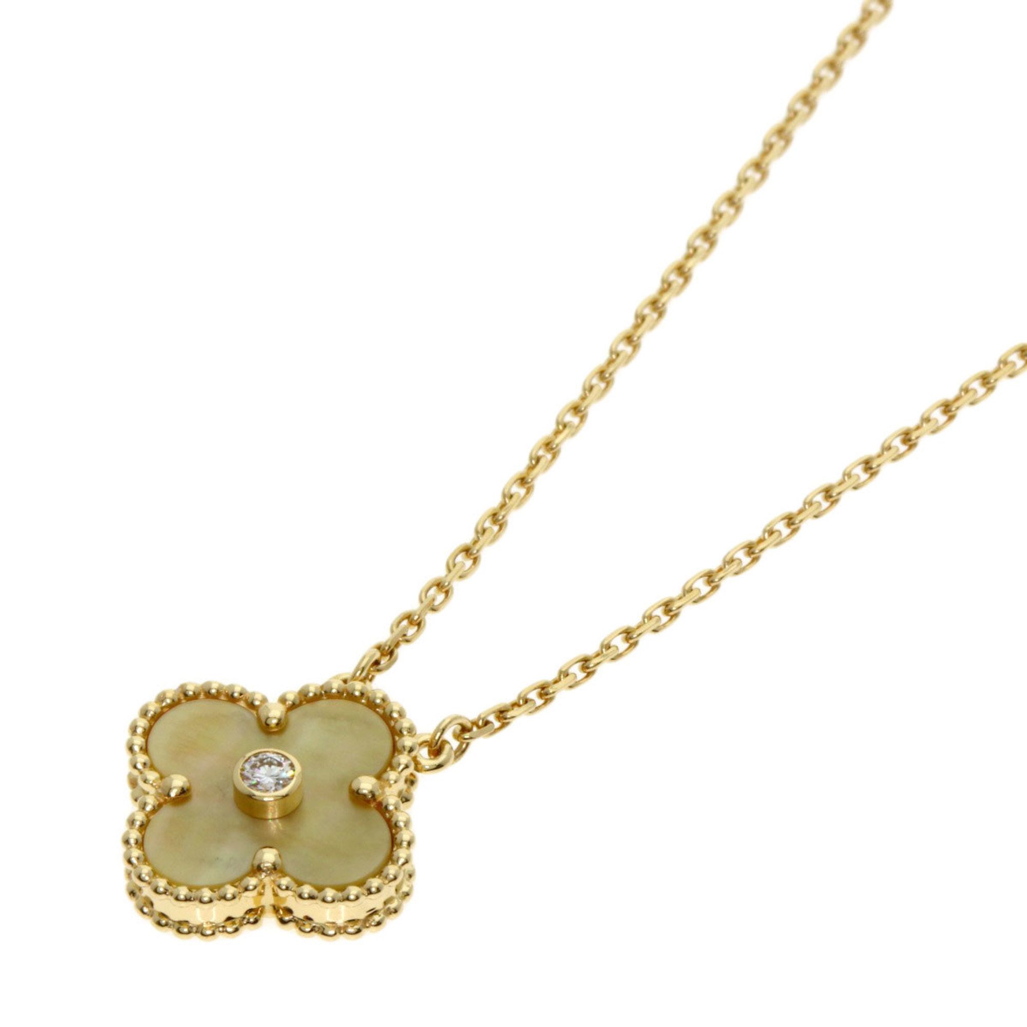 Van Cleef & Arpels Alhambra 2018 Limited Edition Shell and Diamond Necklace in 18K Yellow Gold for W