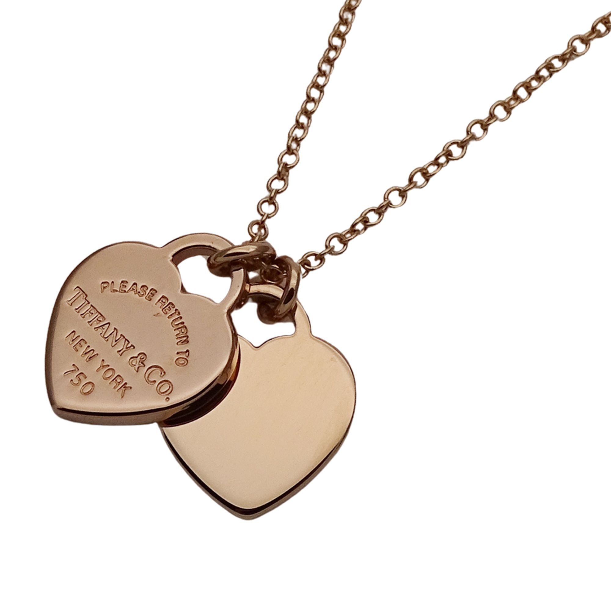 Tiffany & Co. Women's Necklace, 750PG, Return to Double Heart Tag Pendant, Mini, Pink Gold, Polished