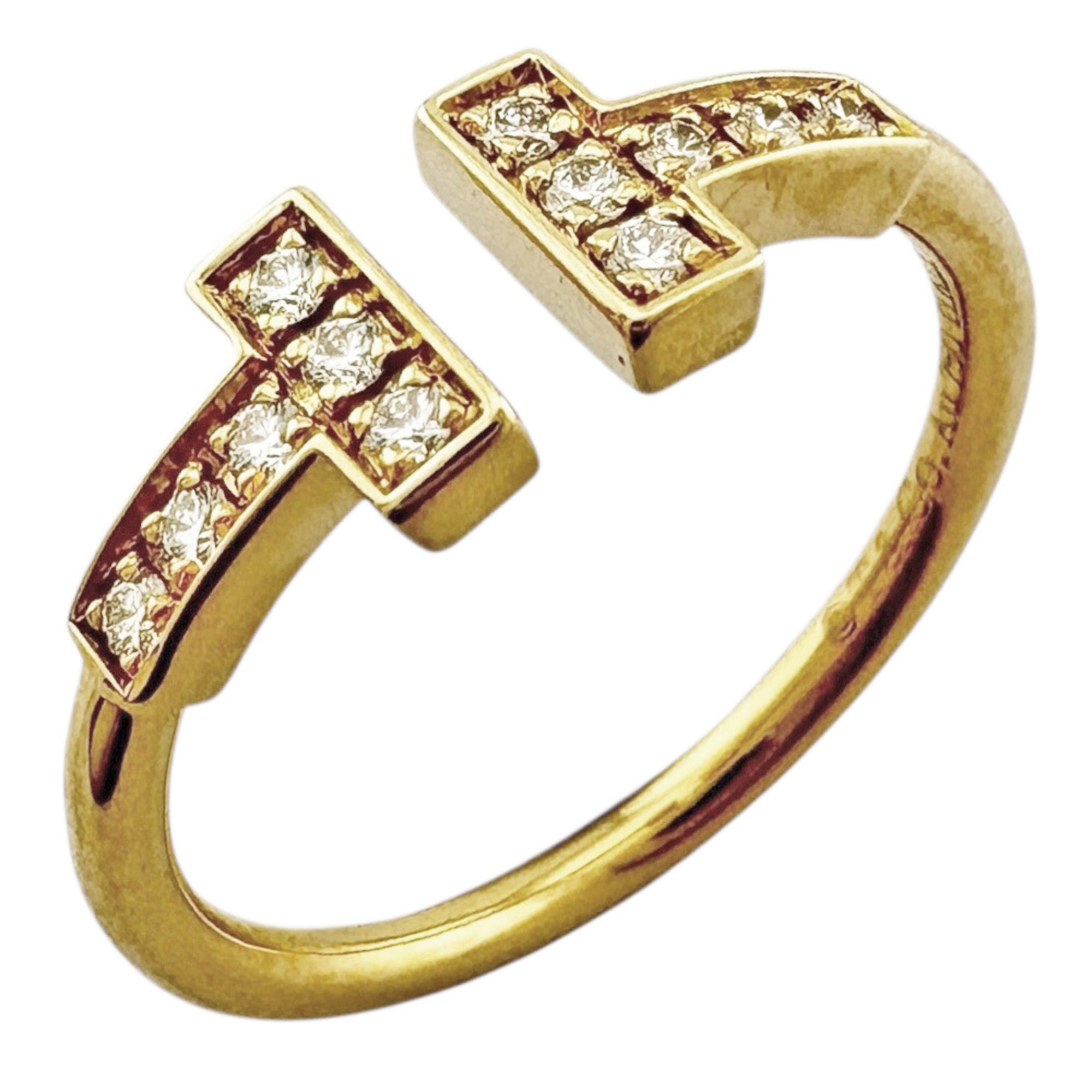 Pre-owned Tiffany T-wire ring, size 10.5, 18k gold with diamonds, women's, TIFFANY & Co.