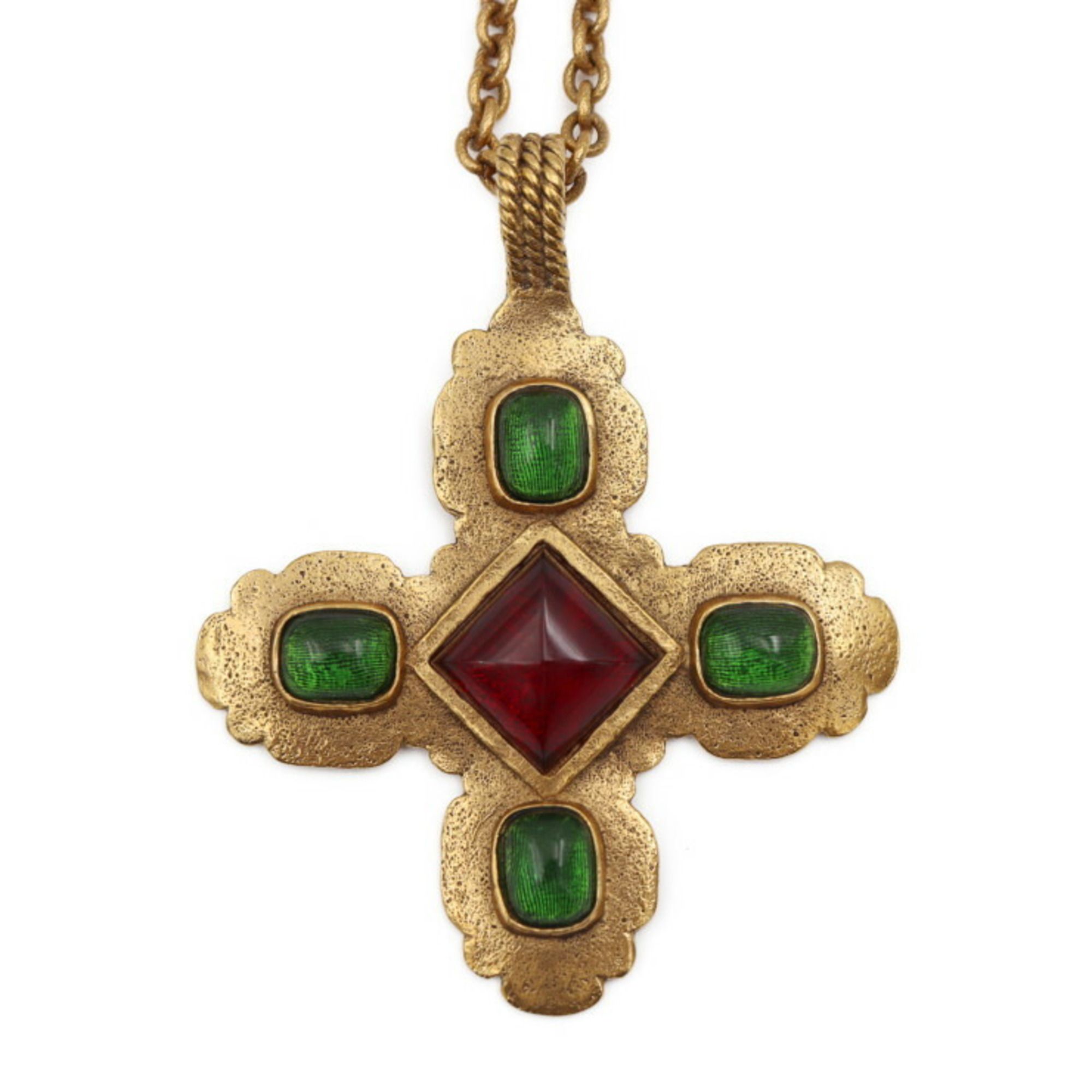 CHANEL Chanel grippore color stone necklace metal gold pendant vintage