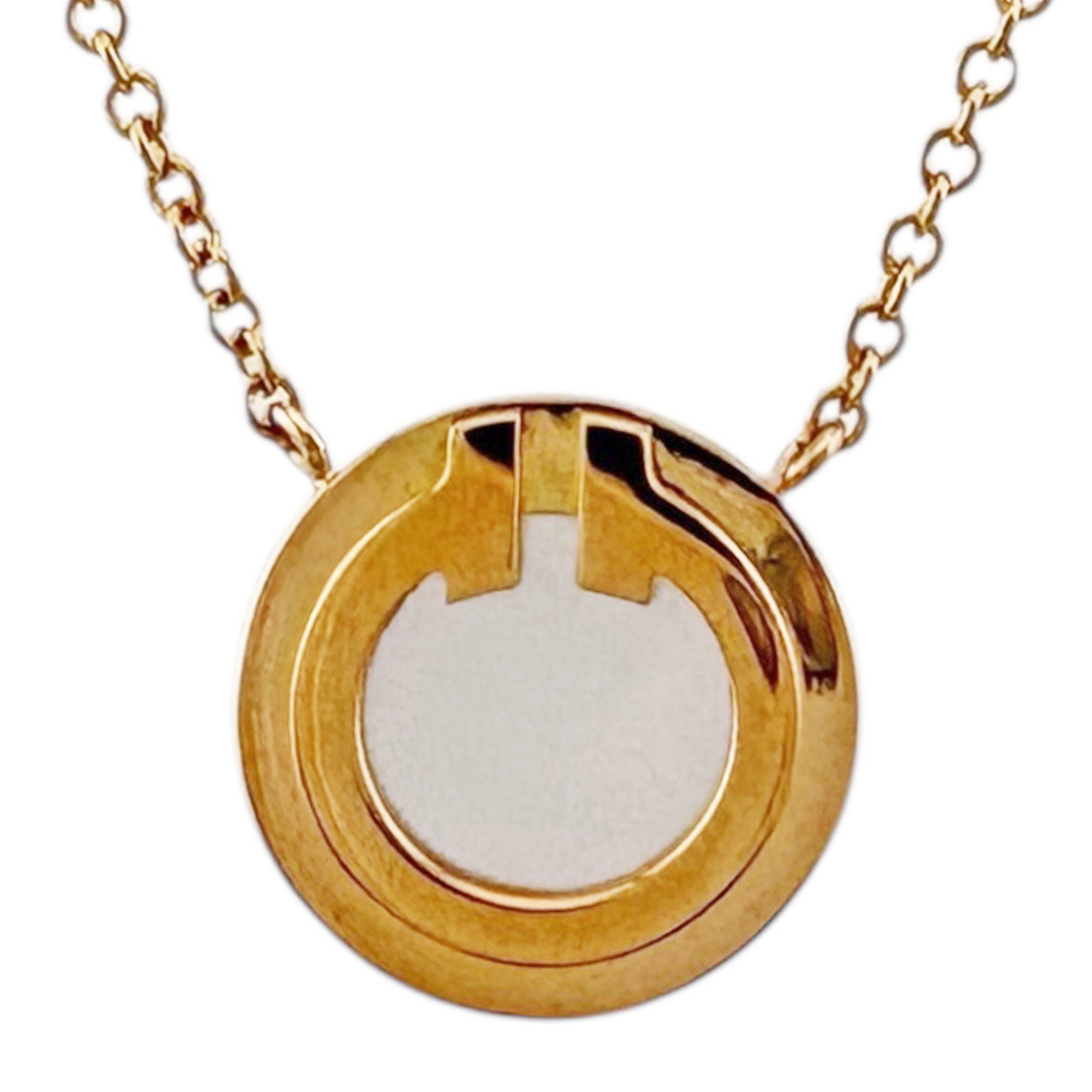 Tiffany T Two Circle Necklace, 18k Gold, Mother of Pearl, Women's, Pre-owned, TIFFANY & Co.