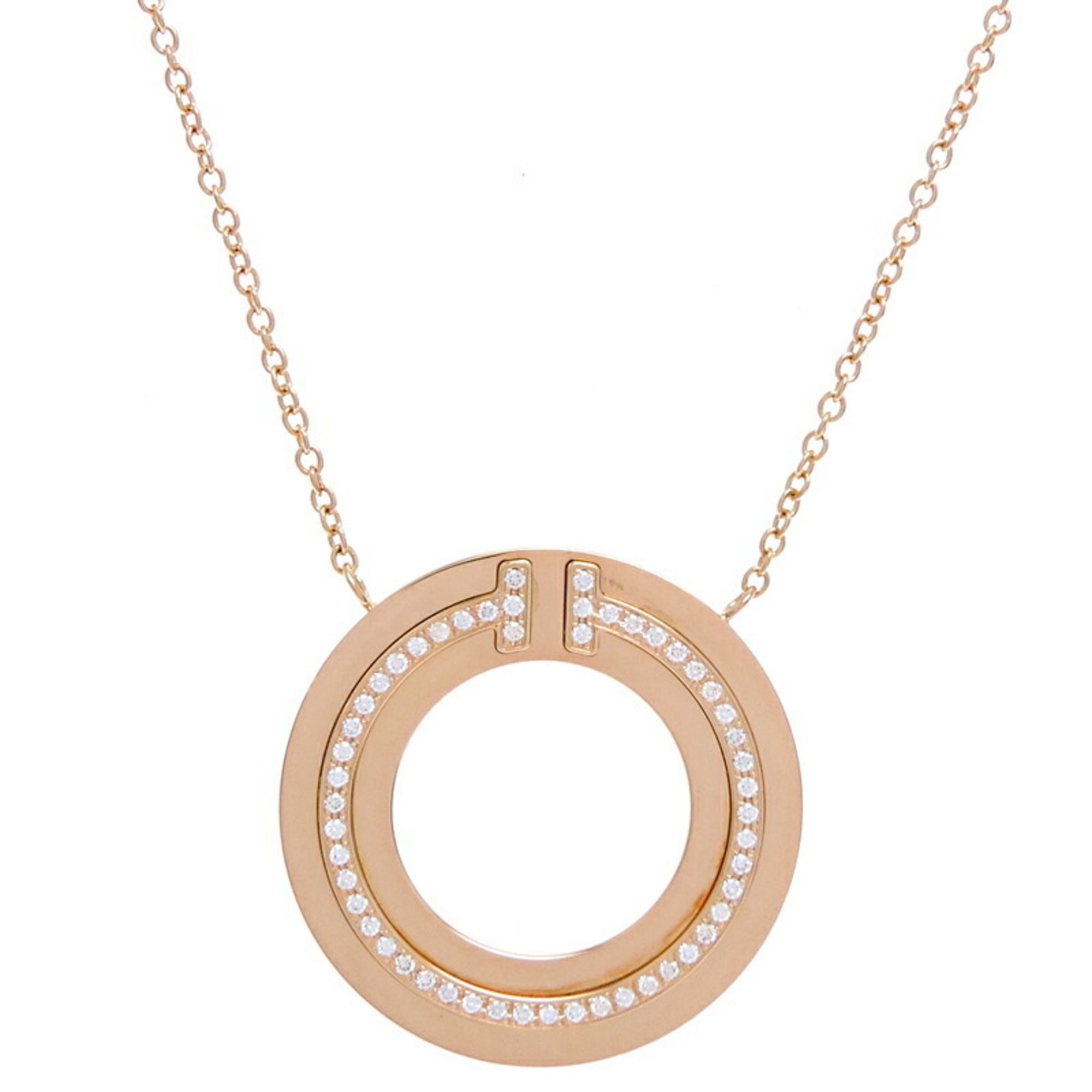 Tiffany T Circle Diamond Women's Necklace in 750 Pink Gold