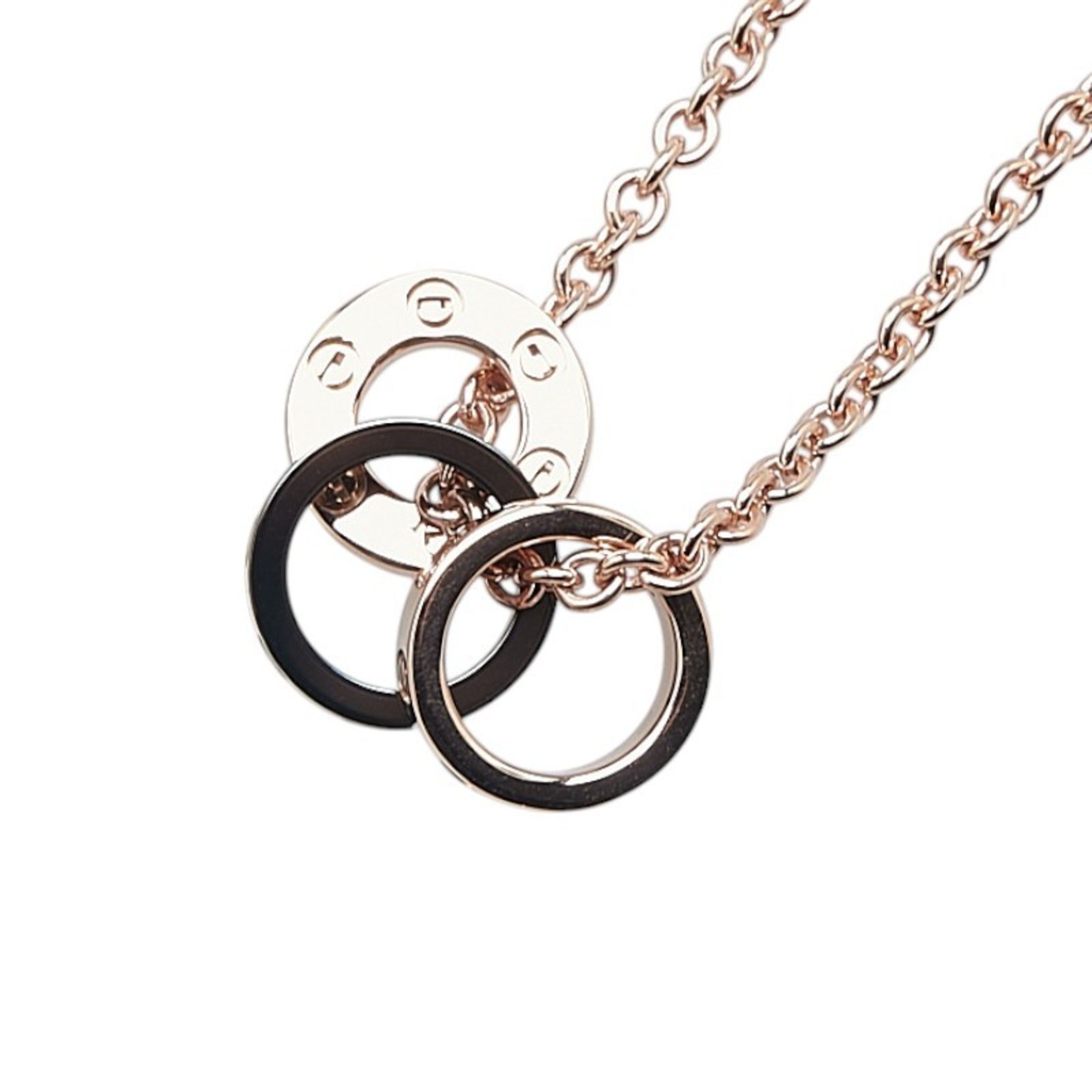Cartier Love Three Hoop Diamond 4P Necklace K18PG Pink Gold Ceramic Women's CARTIER