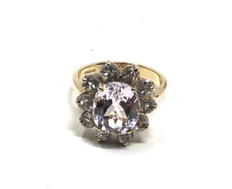 9ct gold kunzite &amp; rock quartz ring (4.6g) 