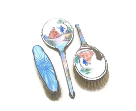 silver &amp; enamel brushes &amp; mirror 