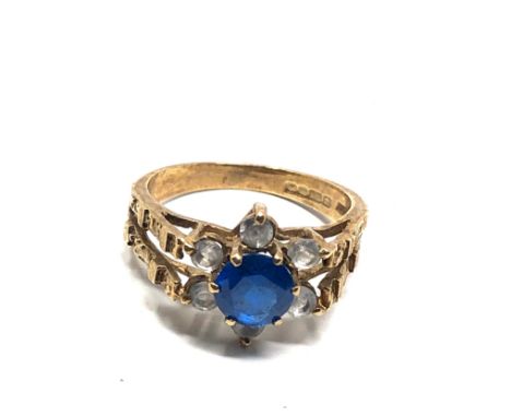 9ct gold vintage blue &amp; clear paste ring (2.7g) 