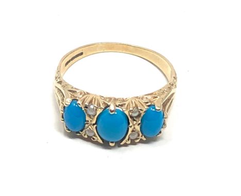 9ct gold pearl &amp; turquoise ring (3g) 