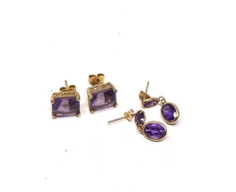 2 x 9ct gold vintage amethyst earrings inc. (4.1g) 