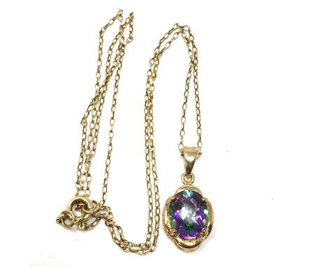 9ct gold vintage mystic topaz solitaire pendant necklace (3.1g) 
