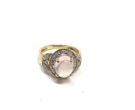 9ct gold rose quartz &amp; diamond  ring (3.5g) 