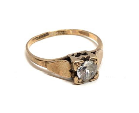 9ct gold vintage clear stone ring (1.5g) 