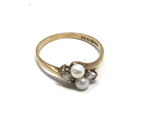 9ct gold vintage cultured pearl  ring (1.7g) 