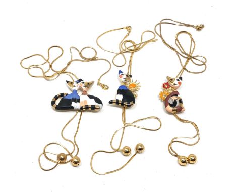 3 X Rosina Wachtmeister Signed Goebel Cat Pendant Necklaces 