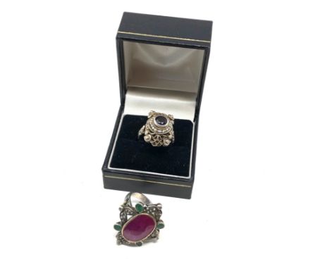 2 X Sterling Silver Vintage Ornate Rings Including Ruby &amp; Pearl (17g) 