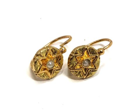 18ct gold antique pearl set star earrings (0.6g) 
