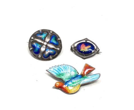 Antique Silver Enamel brooches Including Charles Horner 